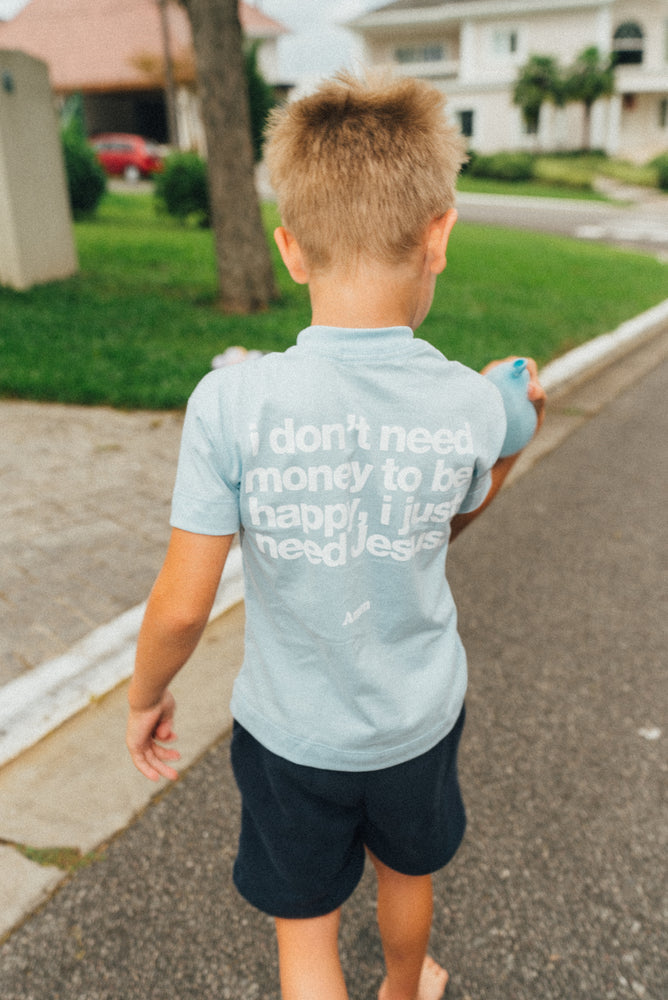 I JUST NEED JESUS BLUE KIDS T-SHIRT