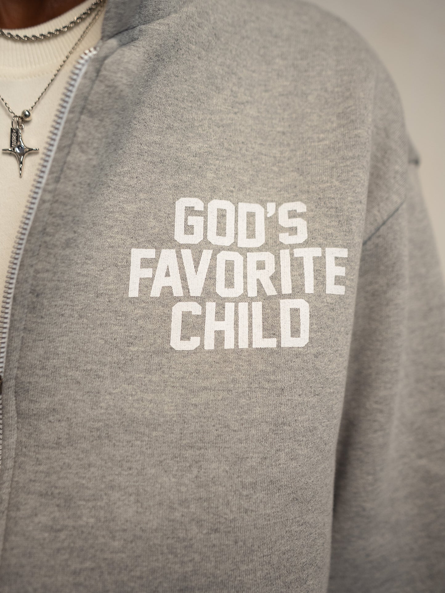 GOD'S FAVORITE CHILD ZIP UP SWEATSHIRT GRAY