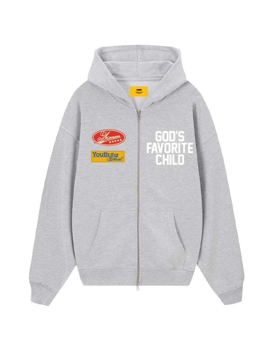 GOD'S FAVORITE CHILD ZIP UP SWEATSHIRT GRAY