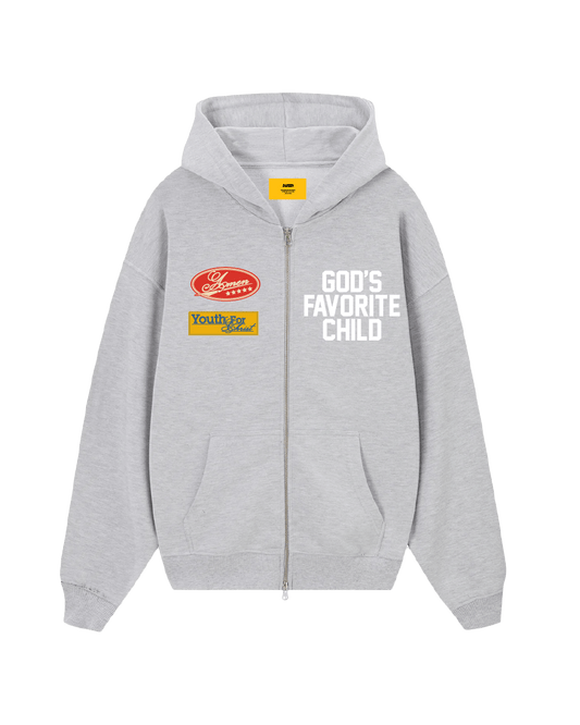 GOD'S FAVORITE CHILD ZIP UP SWEATSHIRT GRAY