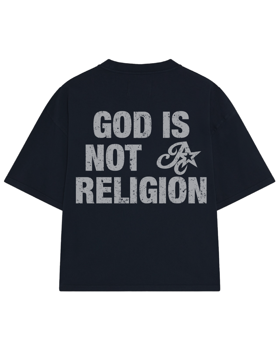 GOD IS NOT A RELIGION BLACK T-SHIRT