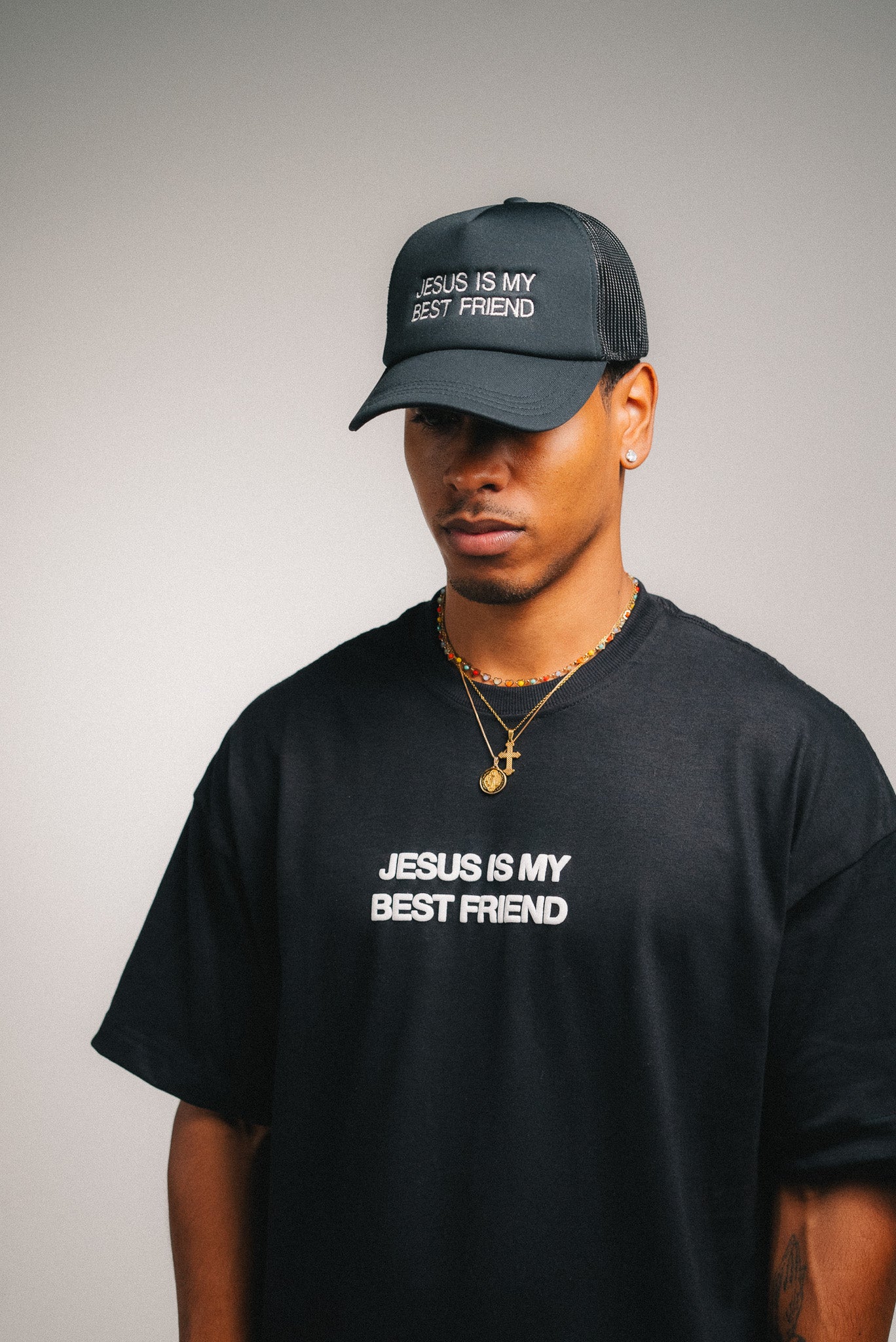 BLACK TRUCKER CAP JESUS IS MY BEST FRIEND