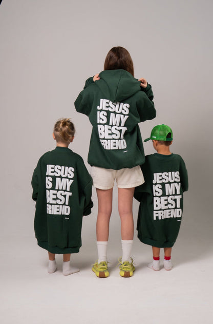 GREEN SWEATSHIRT JESUS ​​IS MY BEST FRIEND