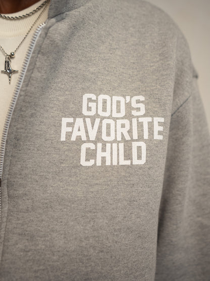GOD'S FAVORITE CHILD ZIP UP SWEATSHIRT GRAY