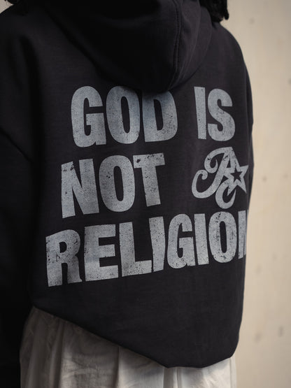 GOD IS NOT A RELIGION WASHED BLACK SWEATSHIRT