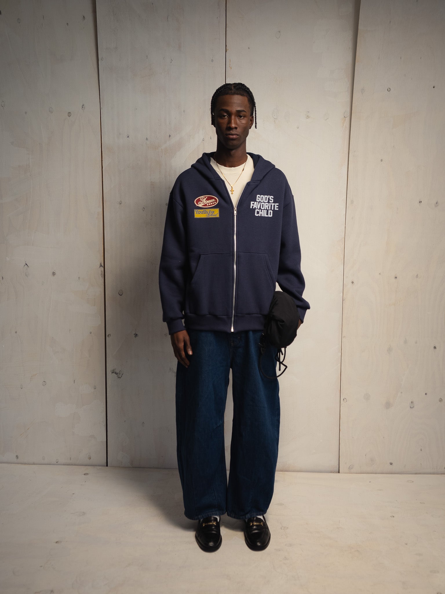 GOD'S FAVORITE CHILD ZIP UP NAVY SWEATSHIRT