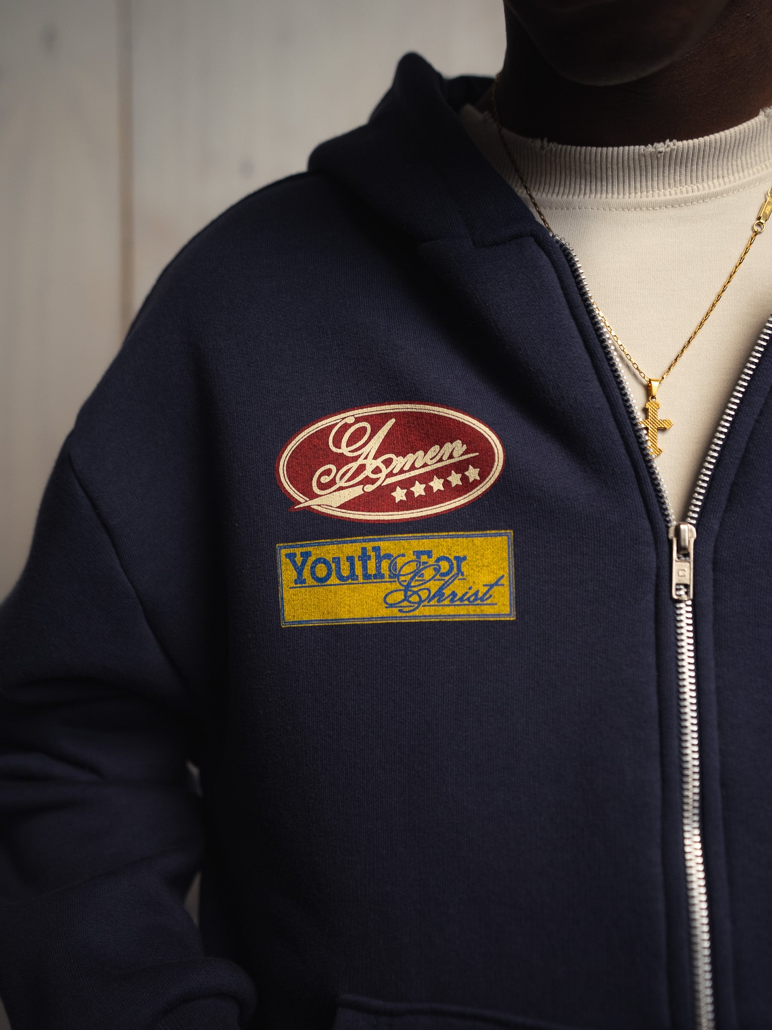 GOD'S FAVORITE CHILD ZIP UP NAVY SWEATSHIRT