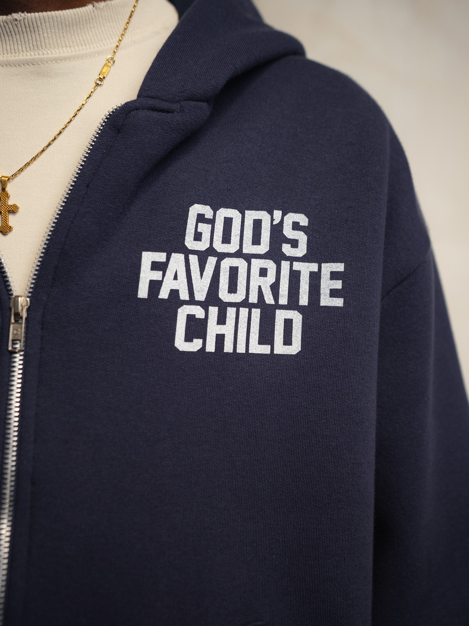 GOD'S FAVORITE CHILD ZIP UP NAVY SWEATSHIRT
