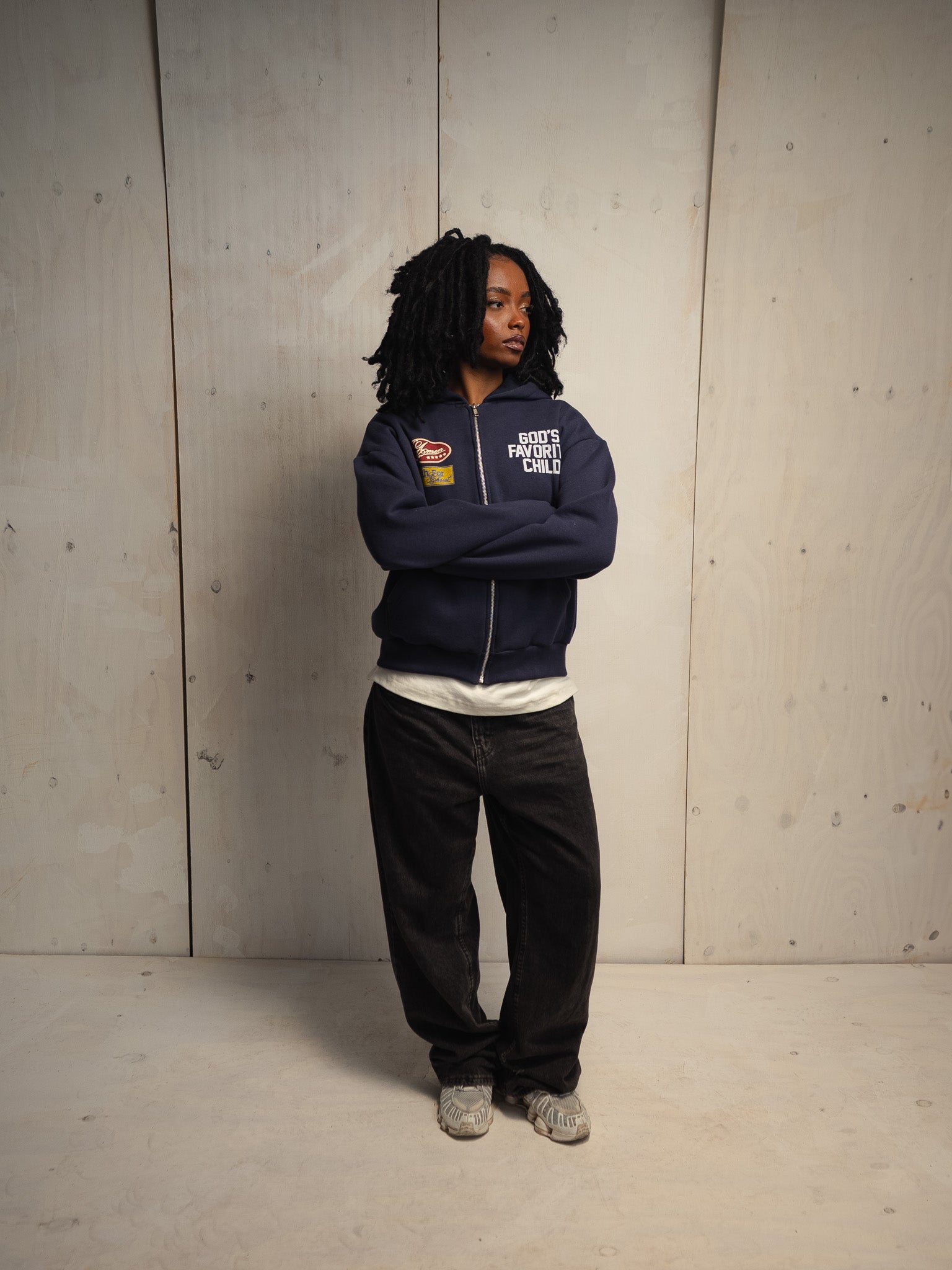 GOD'S FAVORITE CHILD ZIP UP NAVY SWEATSHIRT