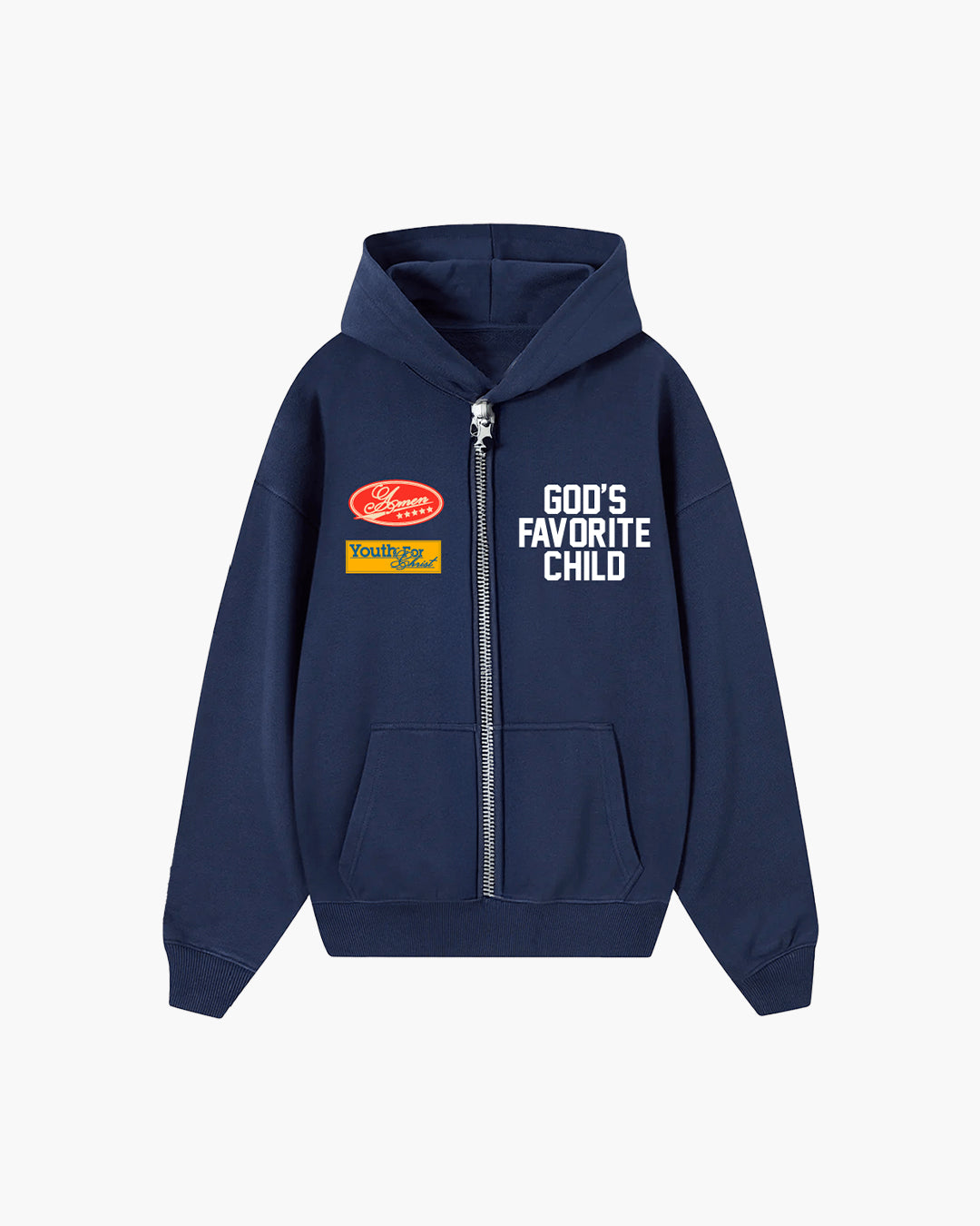 GOD'S FAVORITE CHILD ZIP UP NAVY SWEATSHIRT